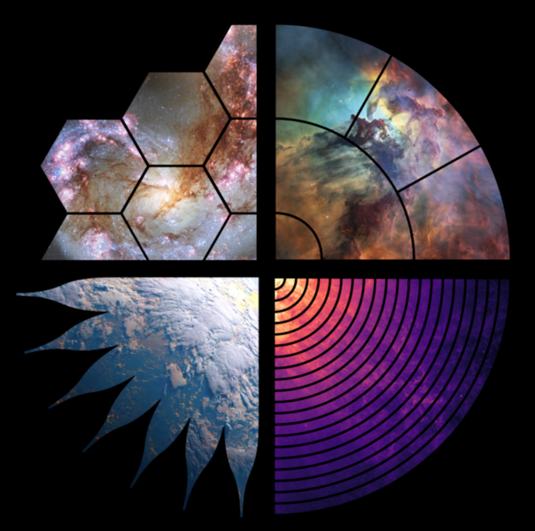 Graphic showing various space scenes through different designs